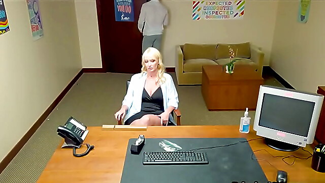 Blows cock, office voyeur blowjob, milf tits office, big dick office, voyeur spy cock