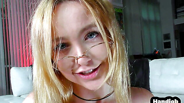 Girlfriend kinky, girlfriend tugging me, tits job finish, duo handjob, pov bigtits glasses